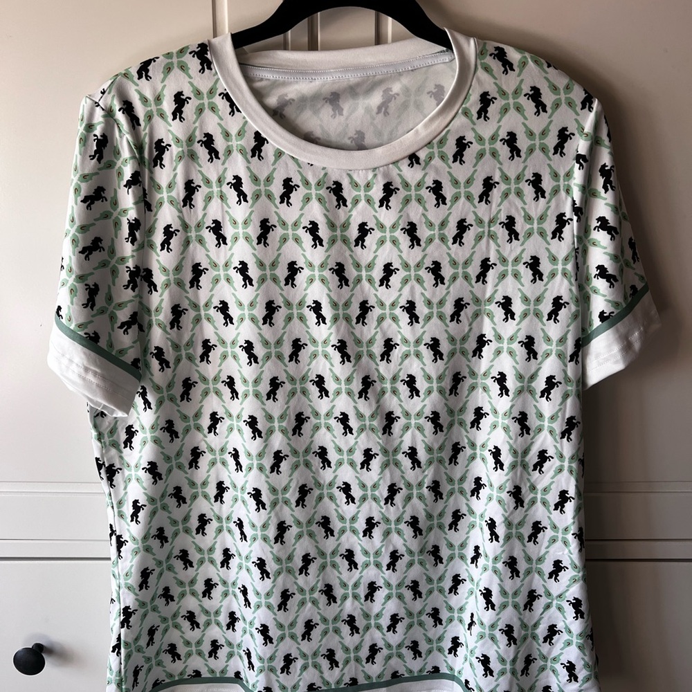Women’s White Short Sleeve Tee with Green & Black Print